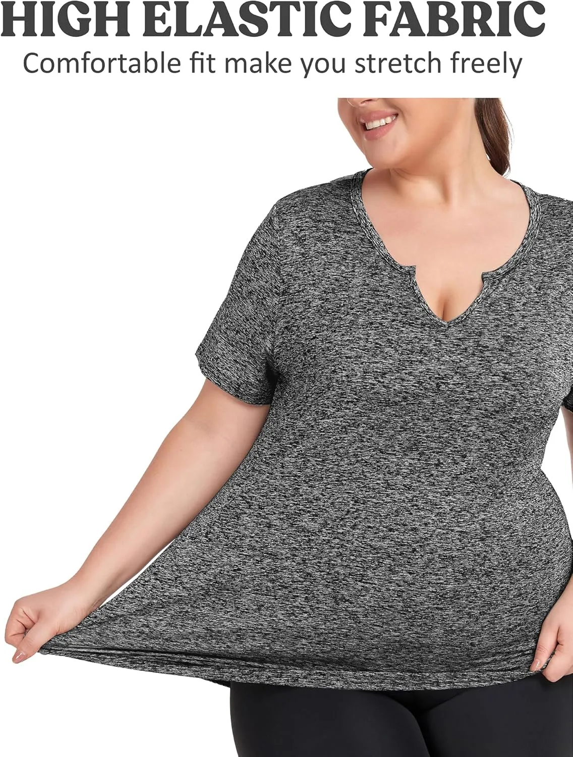 FOREYOND Plus Size Workout Tops for Women Short Sleeves V-Neck Yoga Shirts Loose Fit Athletic Gym Clothing Summer