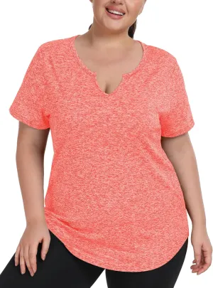 FOREYOND Plus Size Workout Tops for Women Short Sleeves V-Neck Yoga Shirts Loose Fit Athletic Gym Clothing Summer
