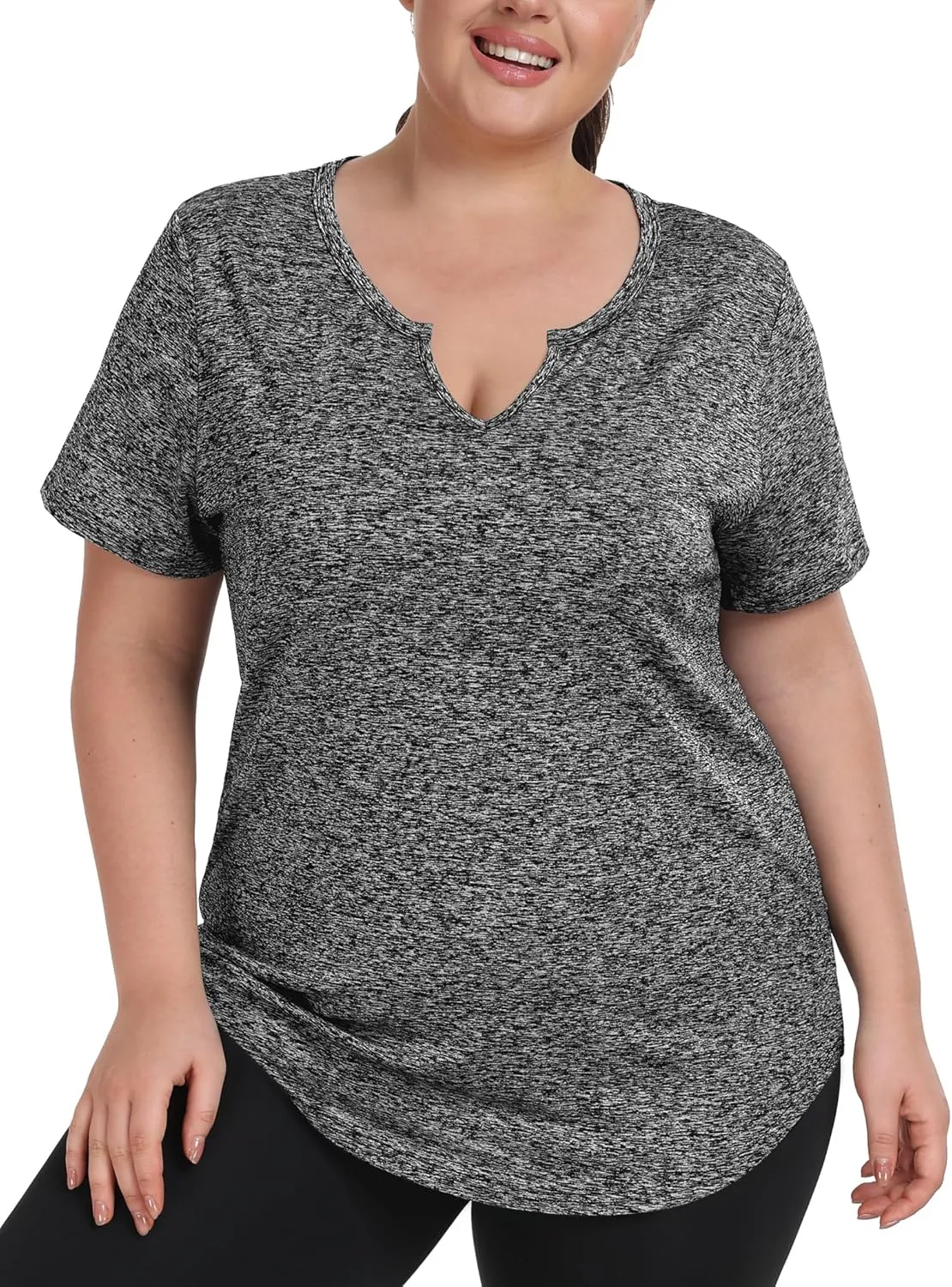 FOREYOND Plus Size Workout Tops for Women Short Sleeves V-Neck Yoga Shirts Loose Fit Athletic Gym Clothing Summer