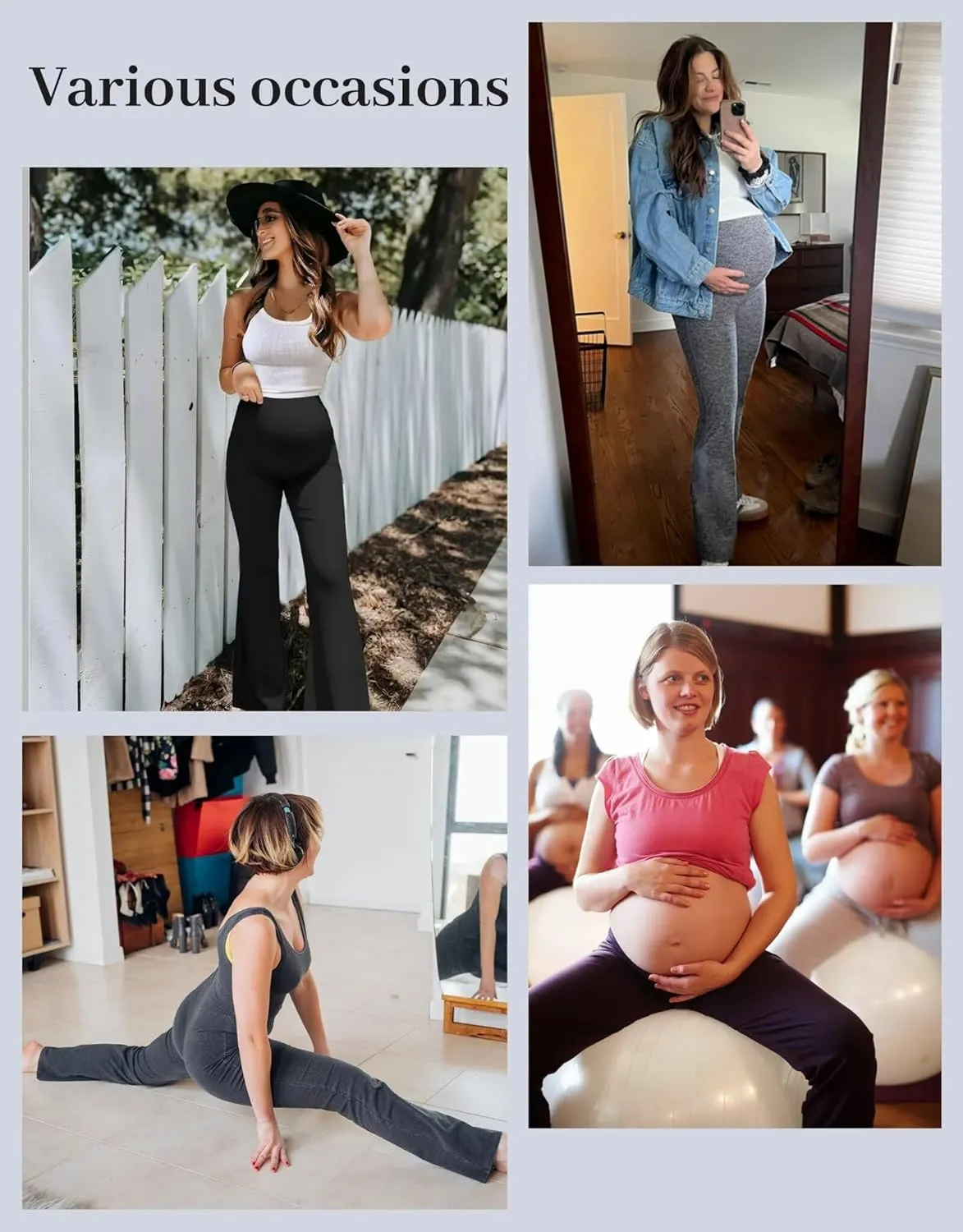 Fotociti Maternity Flare Leggings with Pockets, Womens Soft Pregnancy Pants Over The Belly For Yoga Workout Active
