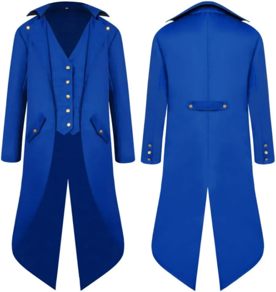 FRMUIC Mens Medieval Steampunk Tailcoat Halloween Joker Costumes, Renaissance Pirate Vampire Gothic Jackets Frock Coat