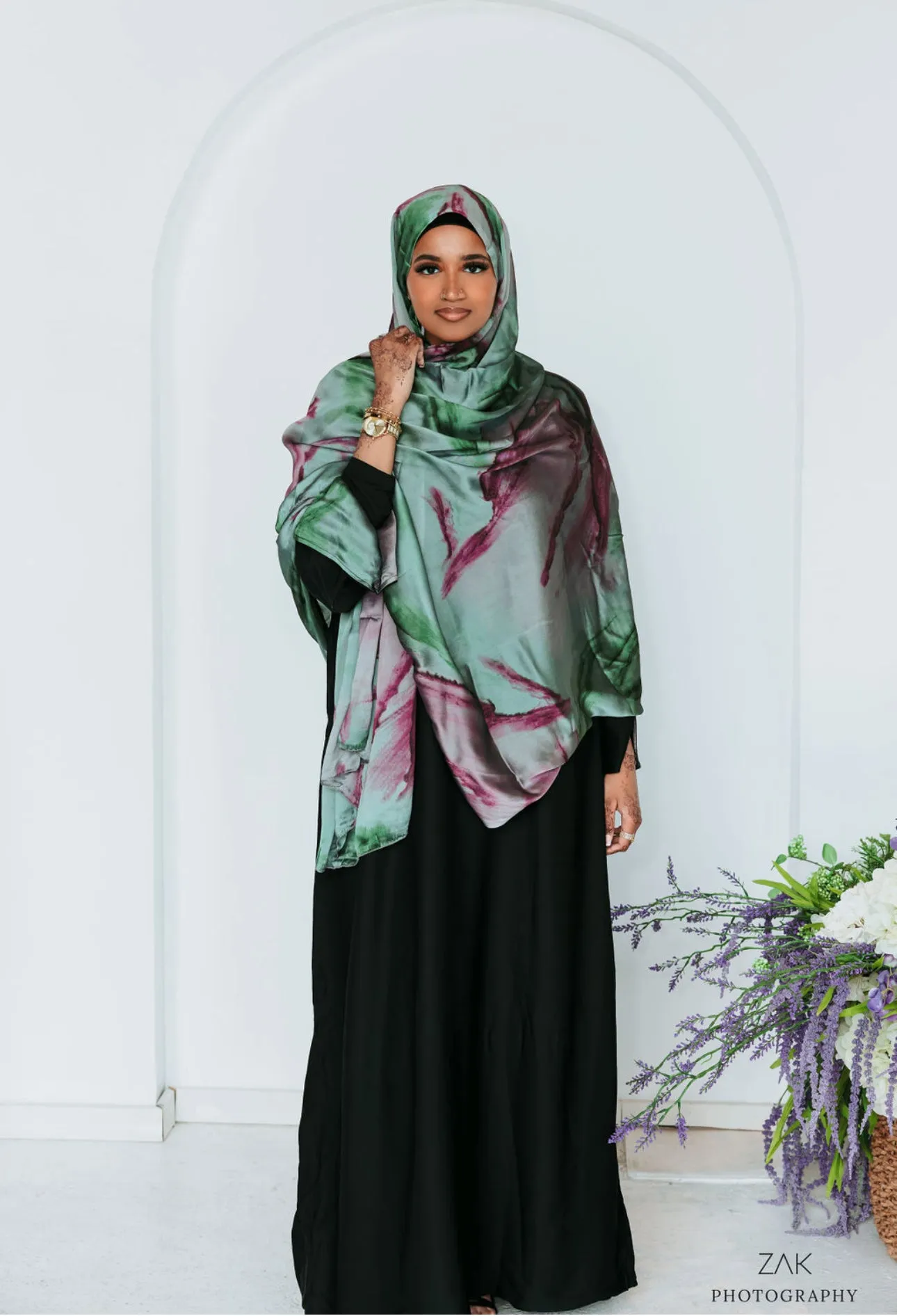 Fuchsia Water Color Abaya Set