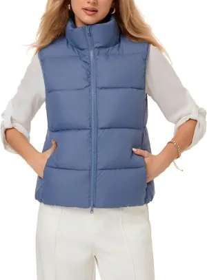 Fuinloth Women's Lightweight Puffer Vest, Water Repellent, 4 Pockets, Double Slider Zipper, Elastic Hem for Fall & Winter