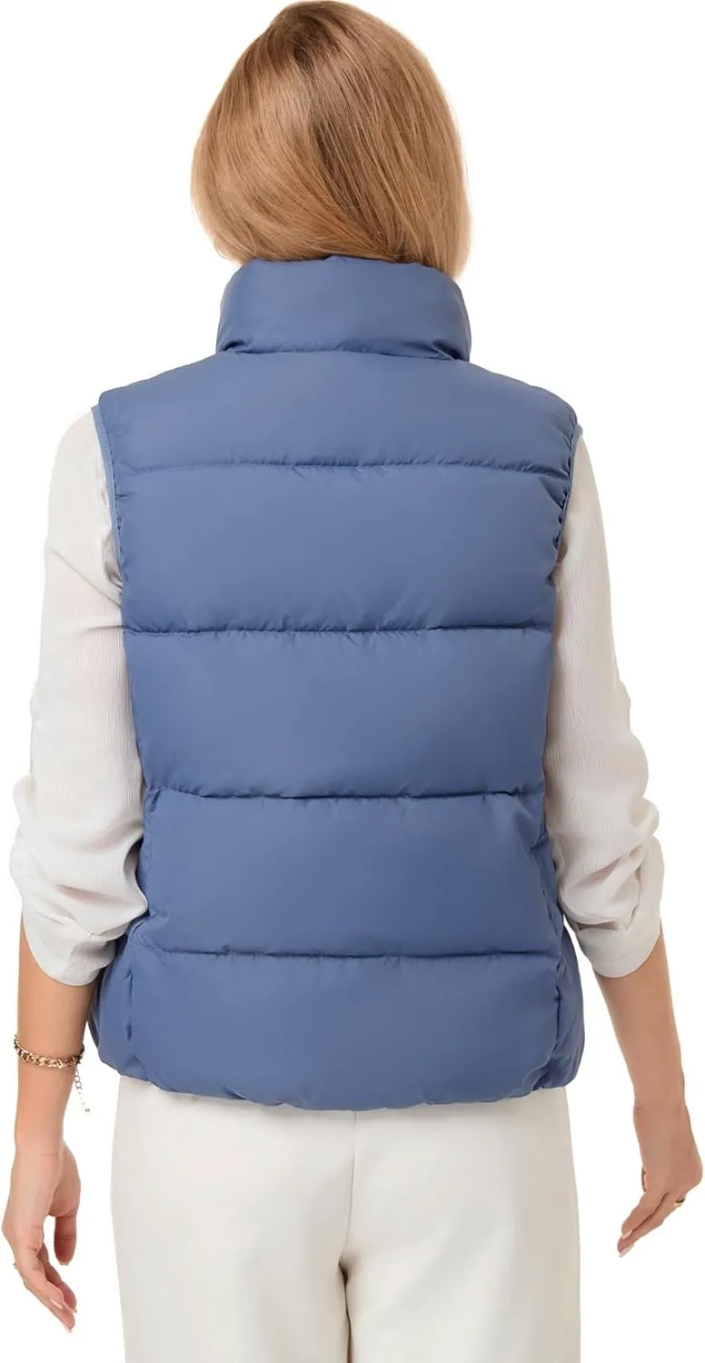 Fuinloth Women's Lightweight Puffer Vest, Water Repellent, 4 Pockets, Double Slider Zipper, Elastic Hem for Fall & Winter