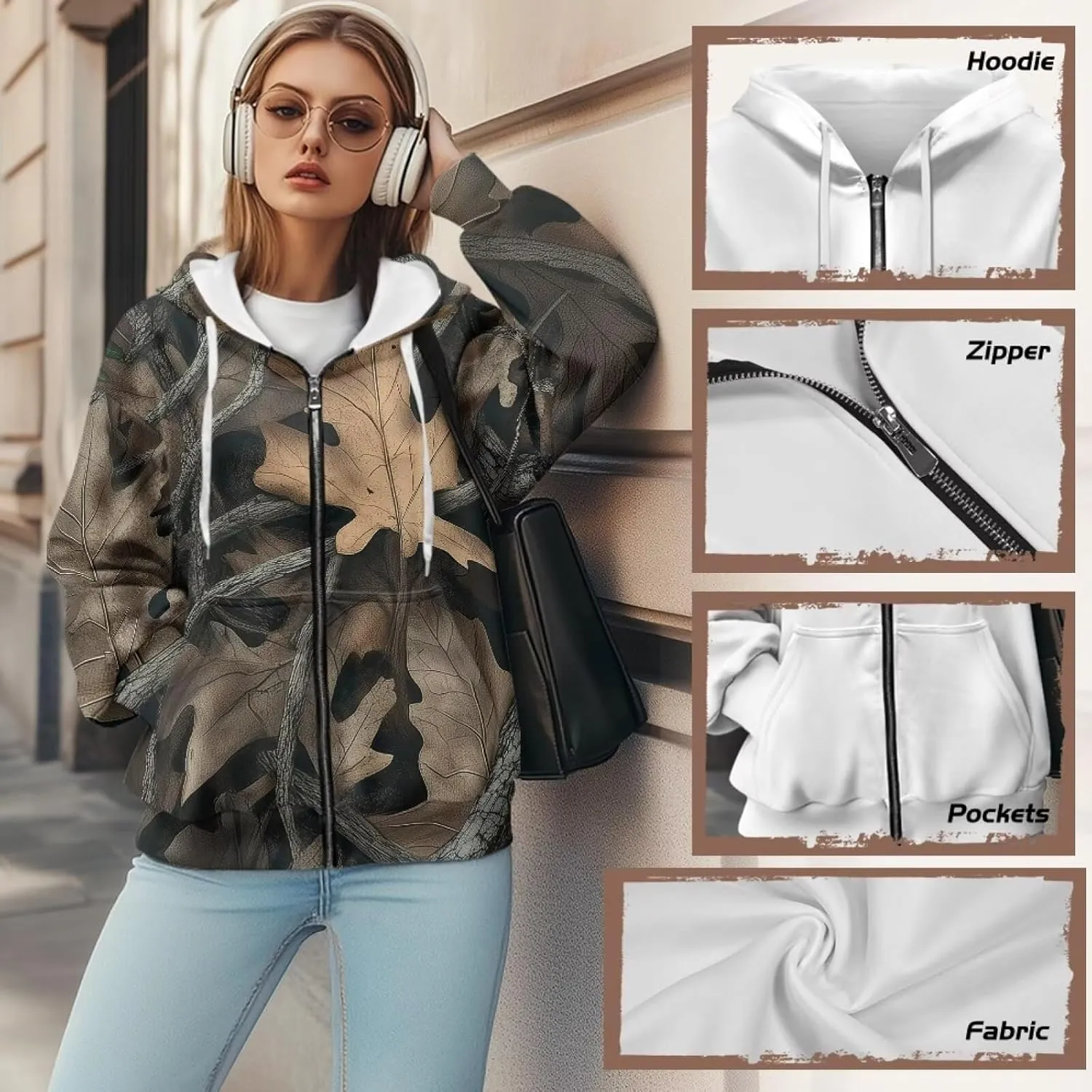 Full Zip Up Hoodies for Women Long Sleeve Track Jackets Loose Sweatshirt Drawstring Pullover Sweaters With Pockets
