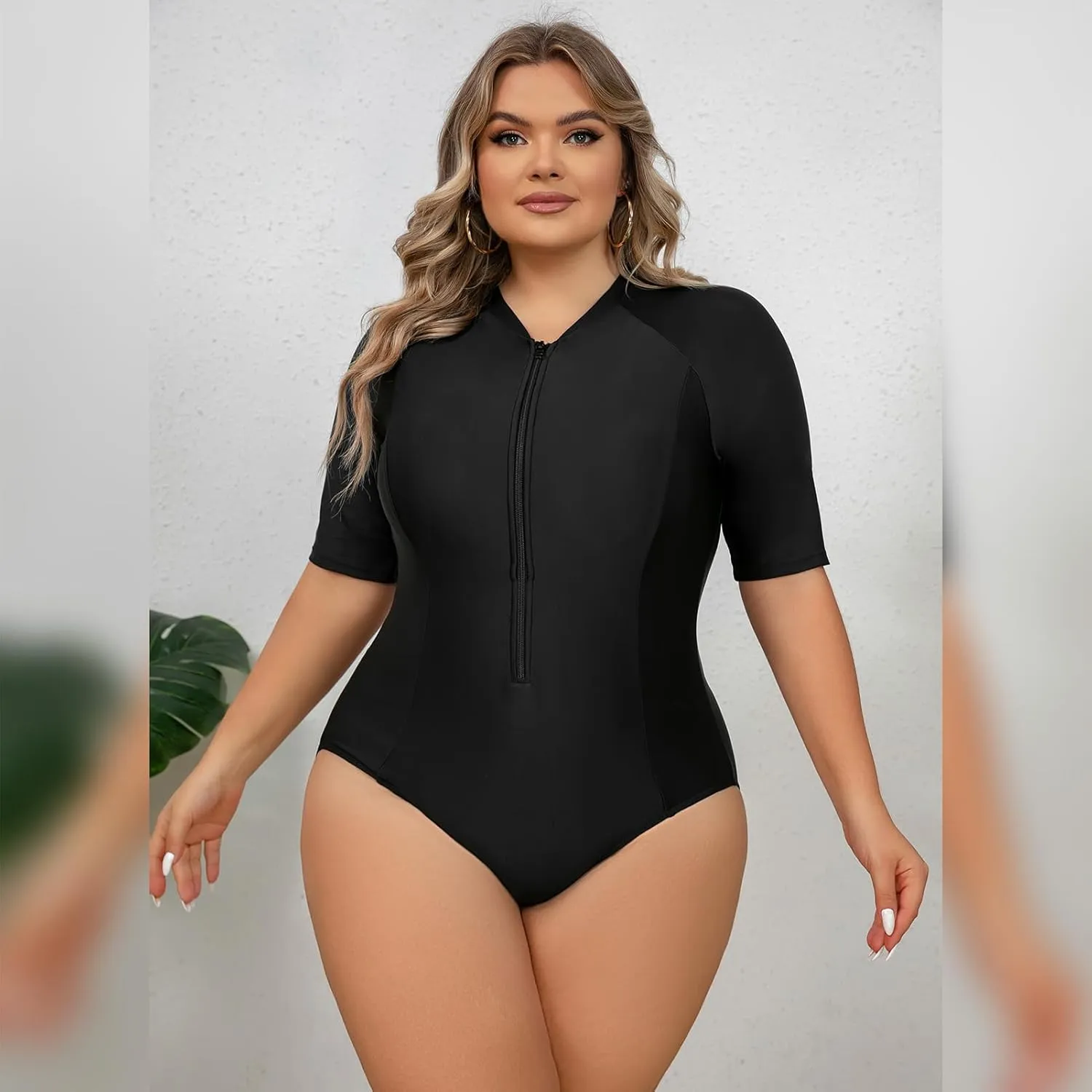 FYMNSI Women Plus Size Zipper Rash Guard Sun Protection Surf Rashguard Boyleg One Piece Sport Swimsuit Padded Bathing Suit