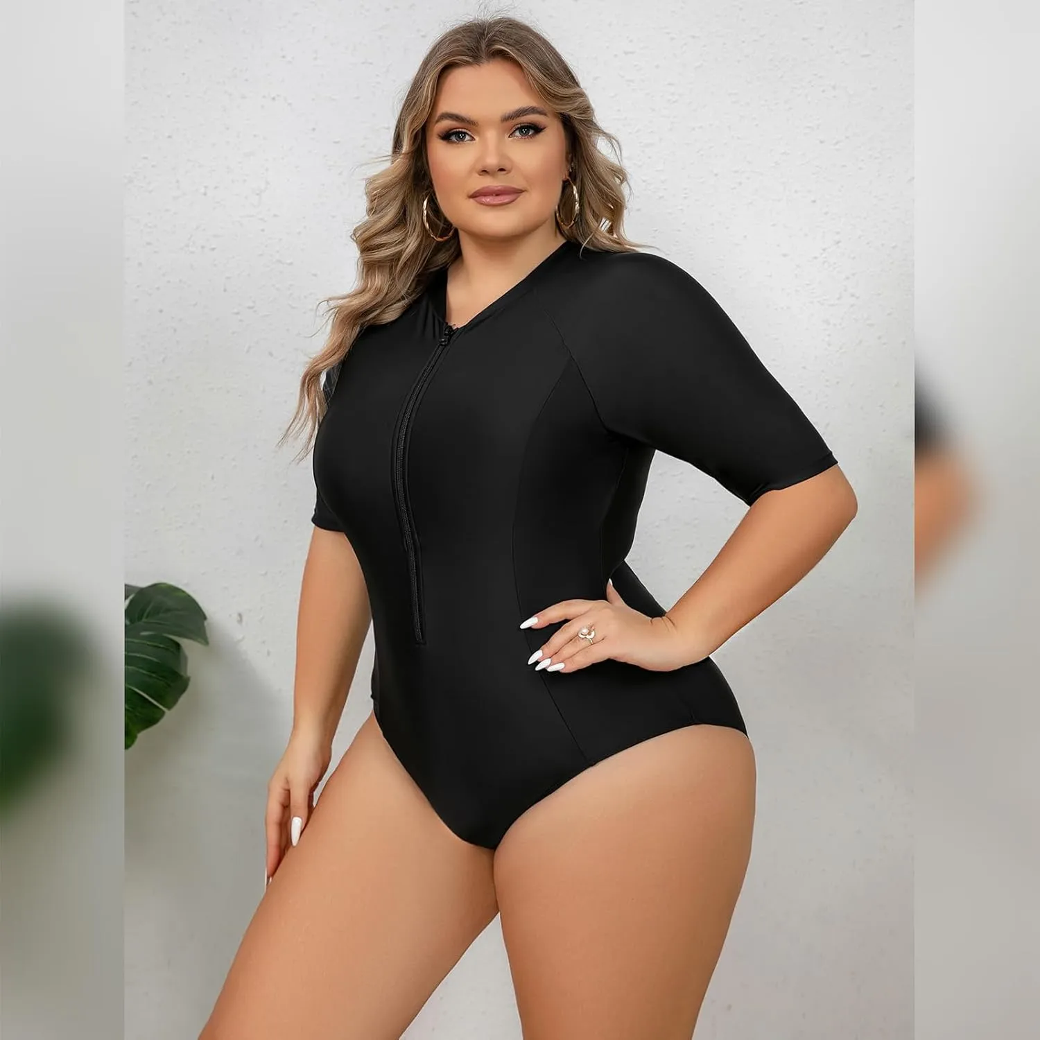 FYMNSI Women Plus Size Zipper Rash Guard Sun Protection Surf Rashguard Boyleg One Piece Sport Swimsuit Padded Bathing Suit