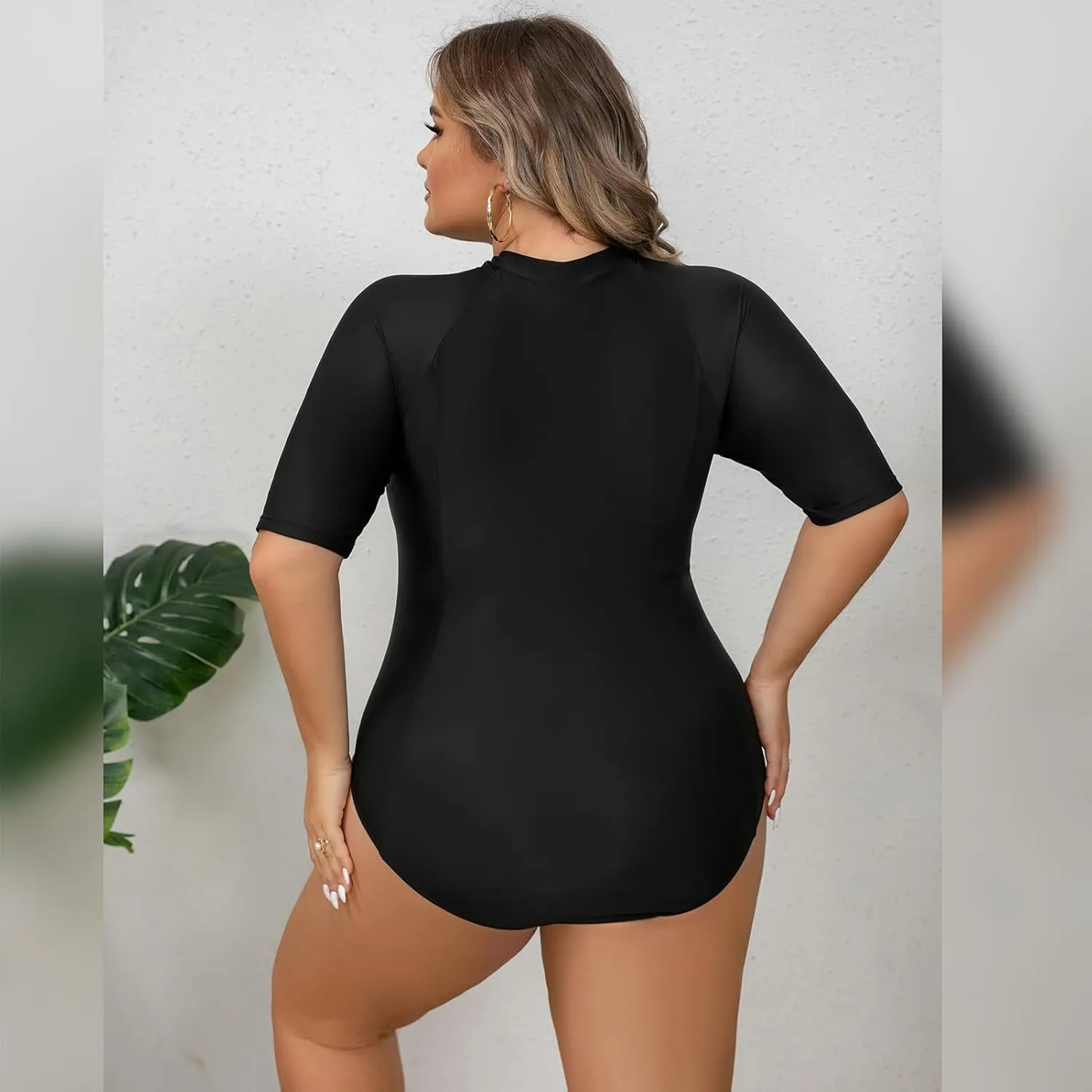FYMNSI Women Plus Size Zipper Rash Guard Sun Protection Surf Rashguard Boyleg One Piece Sport Swimsuit Padded Bathing Suit