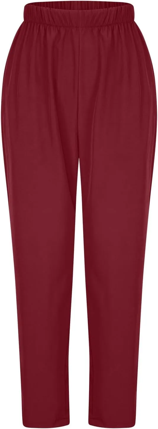 FZYLQY Women's Straight Leg Long Pants 2025 Spring Dressy Fashion Elastic High Waist Casual Trousers Solid Color Work Pants
