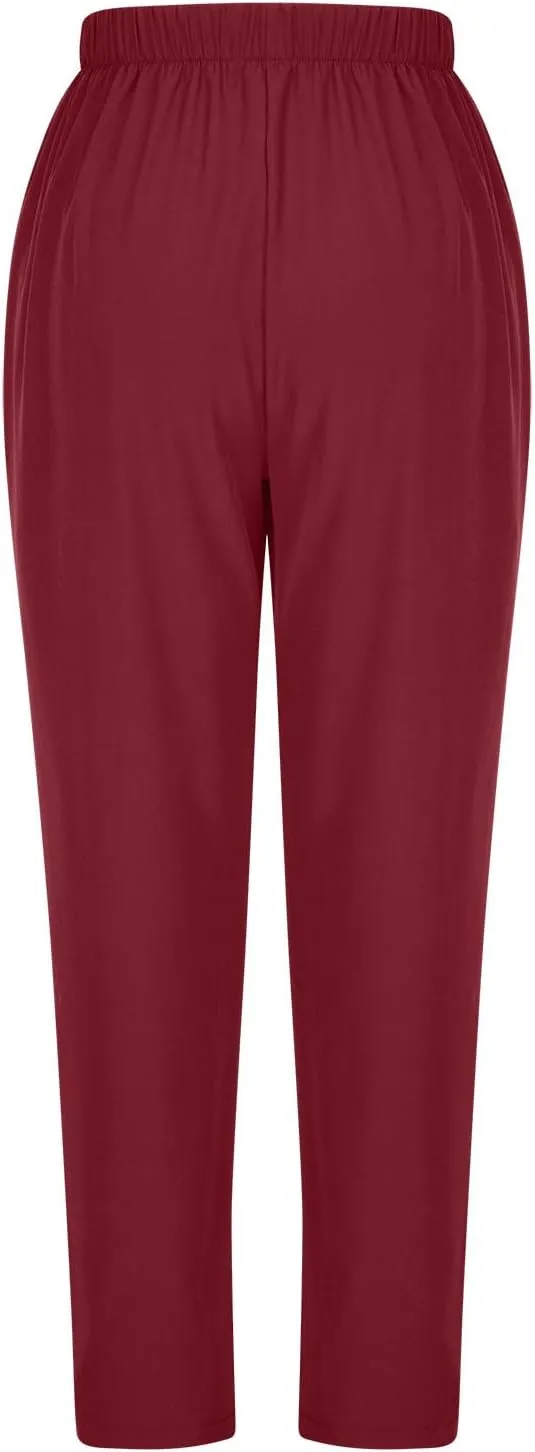 FZYLQY Women's Straight Leg Long Pants 2025 Spring Dressy Fashion Elastic High Waist Casual Trousers Solid Color Work Pants
