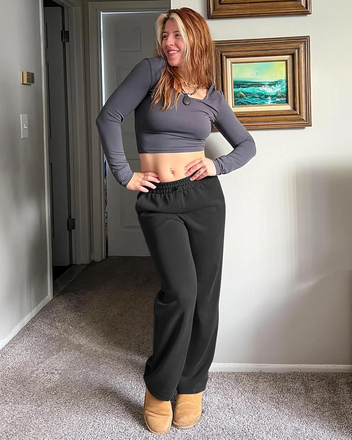 G4Free Smoofit Wide Leg Sweatpants Yoga Pants with Pockets Drawcord Casual Lounge Pants Modal Soft Petite/Regular/Tall
