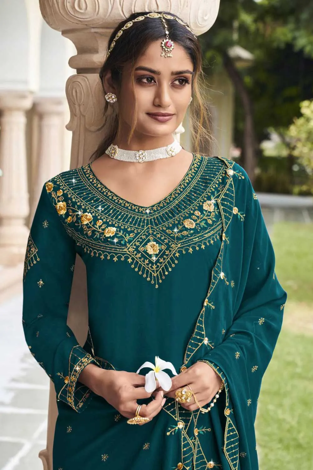 Georgette Fabric Teal Color Elegant Sharara Suit