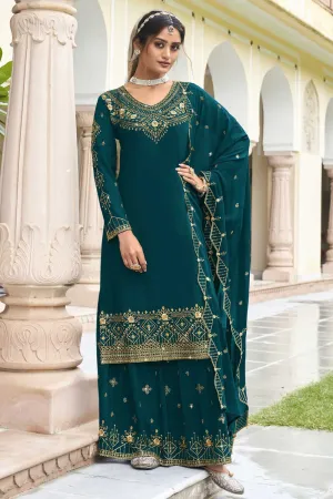 Georgette Fabric Teal Color Elegant Sharara Suit