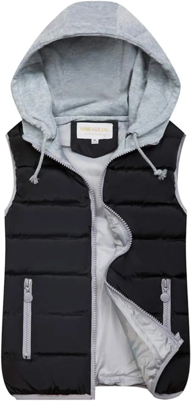 Gihuo Women's Puffer Vest Zip Up Quilted Padded Winter Sleeveless Hooded Vest Gilet Warm Jacket Outerwear Vest