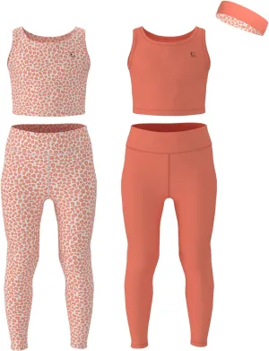 Girls Athletic Leggings Yoga Pants w/Sleeveless Crop Tank Tops for Kids Workout Cheer Dance Run Sizes 3-16, 5pc Set