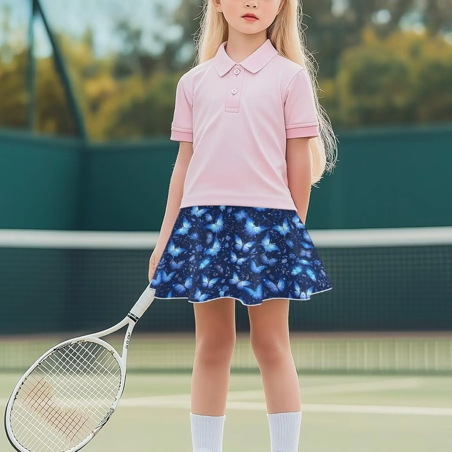 Girls Athletic Tennis Skirts with Shorts High Waisted Golf Skorts with Pockets Novel Printed Casual Daily Wear