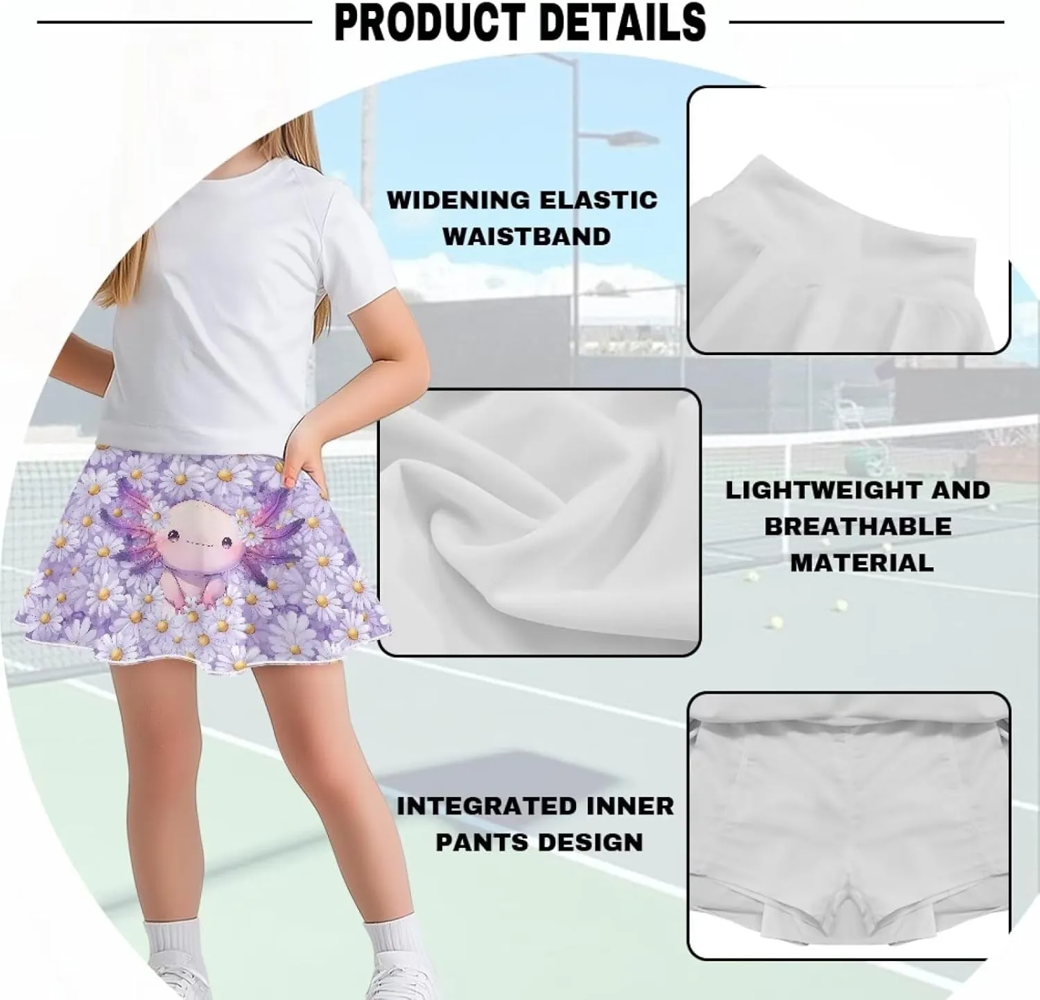 Girls Athletic Tennis Skirts with Shorts High Waisted Golf Skorts with Pockets Novel Printed Casual Daily Wear