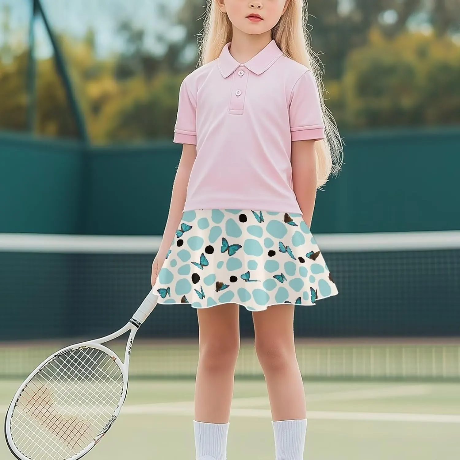 Girls Athletic Tennis Skirts with Shorts High Waisted Golf Skorts with Pockets Novel Printed Casual Daily Wear