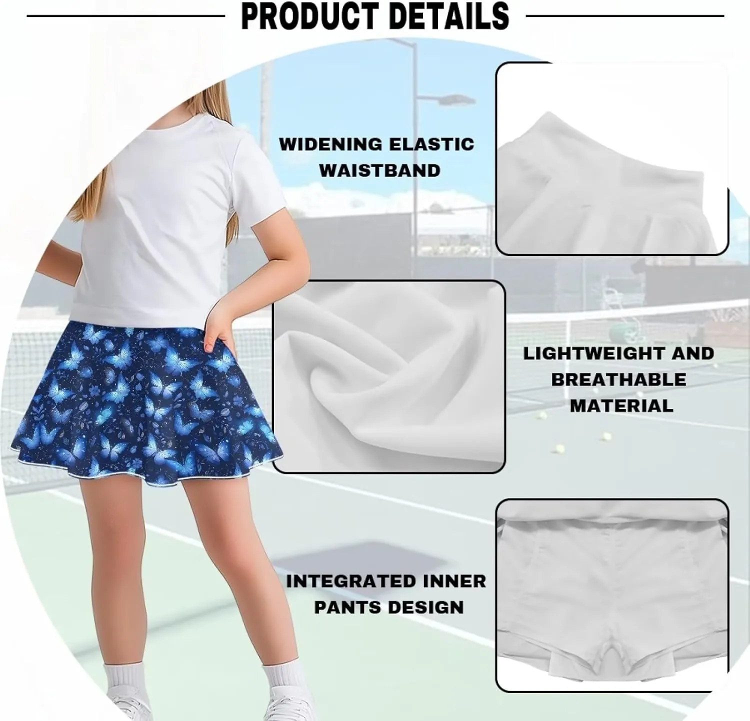 Girls Athletic Tennis Skirts with Shorts High Waisted Golf Skorts with Pockets Novel Printed Casual Daily Wear