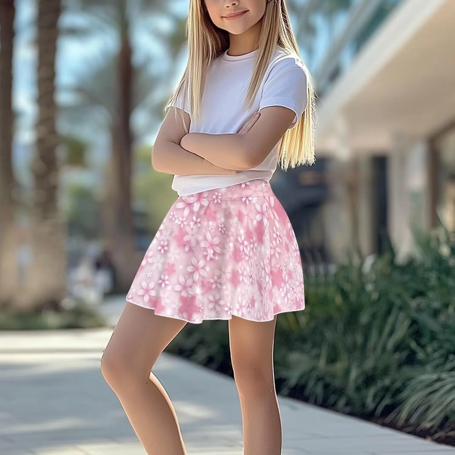 Girls Athletic Tennis Skirts with Shorts High Waisted Golf Skorts with Pockets Novel Printed Casual Daily Wear
