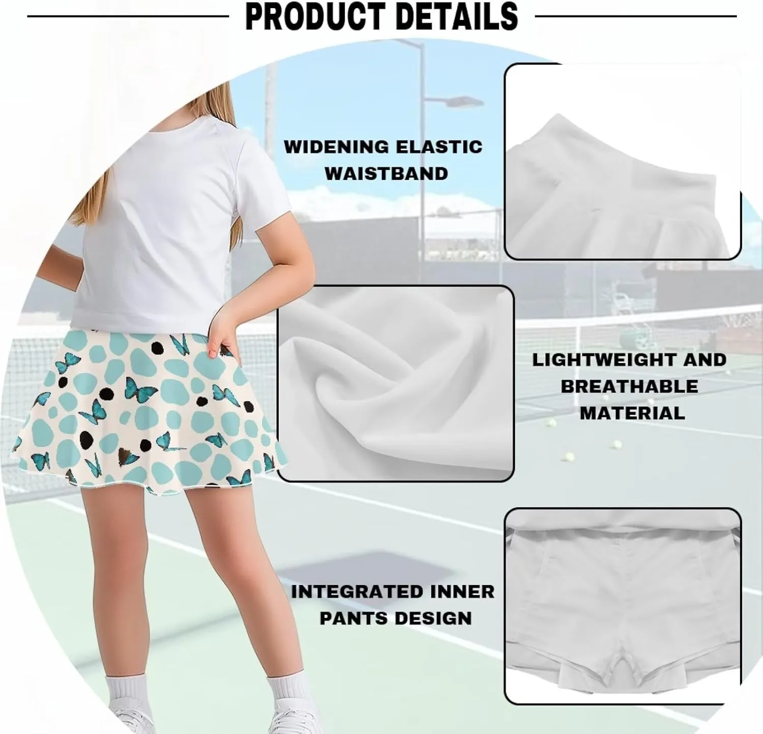 Girls Athletic Tennis Skirts with Shorts High Waisted Golf Skorts with Pockets Novel Printed Casual Daily Wear