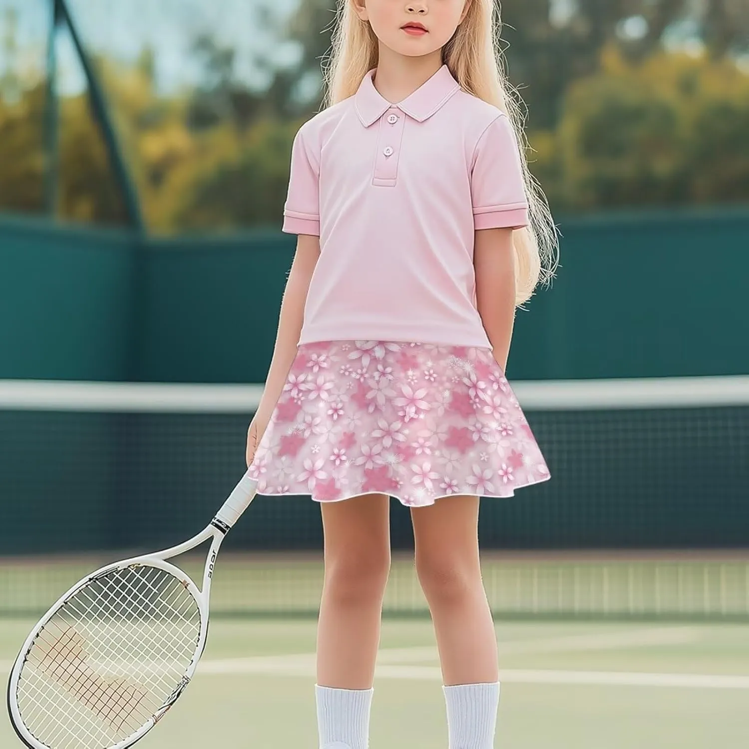 Girls Athletic Tennis Skirts with Shorts High Waisted Golf Skorts with Pockets Novel Printed Casual Daily Wear