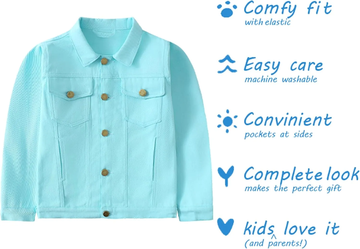 Girls Denim Jacket Classic Jean Coat for Kids & Teens, Casual Outerwear for Spring Fall Lightweight Sizes 5-14 Years