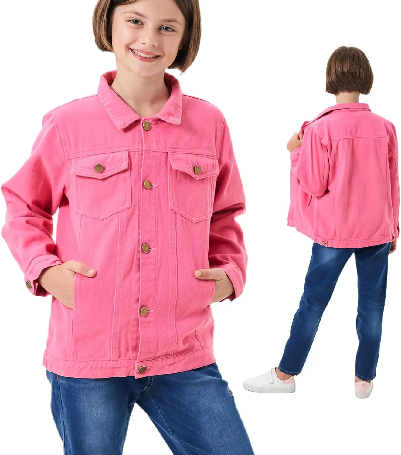 Girls Denim Jacket Classic Jean Coat for Kids & Teens, Casual Outerwear for Spring Fall Lightweight Sizes 5-14 Years