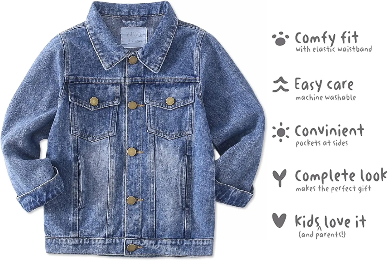 Girls Denim Jacket Classic Jean Coat for Kids & Teens, Casual Outerwear for Spring Fall Lightweight Sizes 5-14 Years