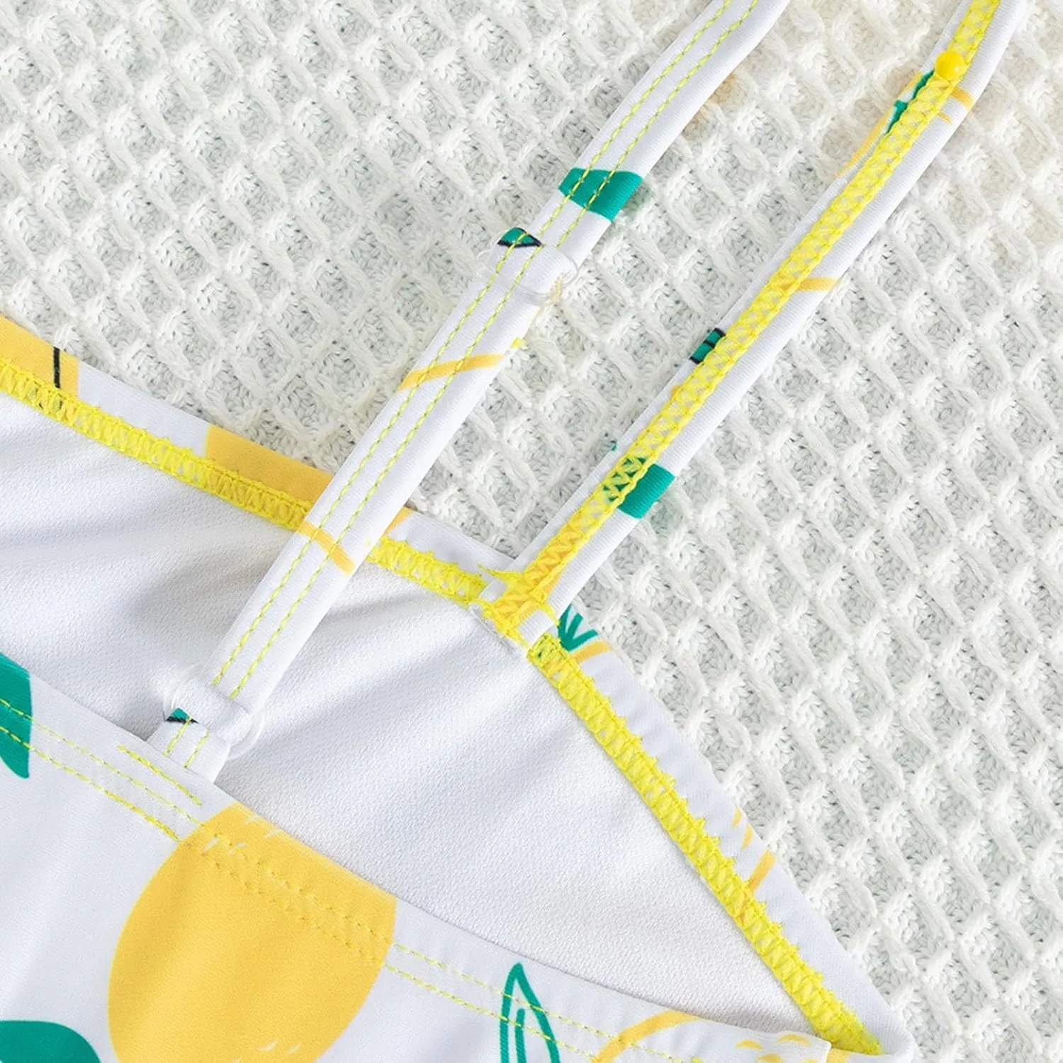 Girls One Piece Swimsuit One Shoulder Bathing Suit Lemon Print Adjustable Strap Swimwear for Size 5-14 Years