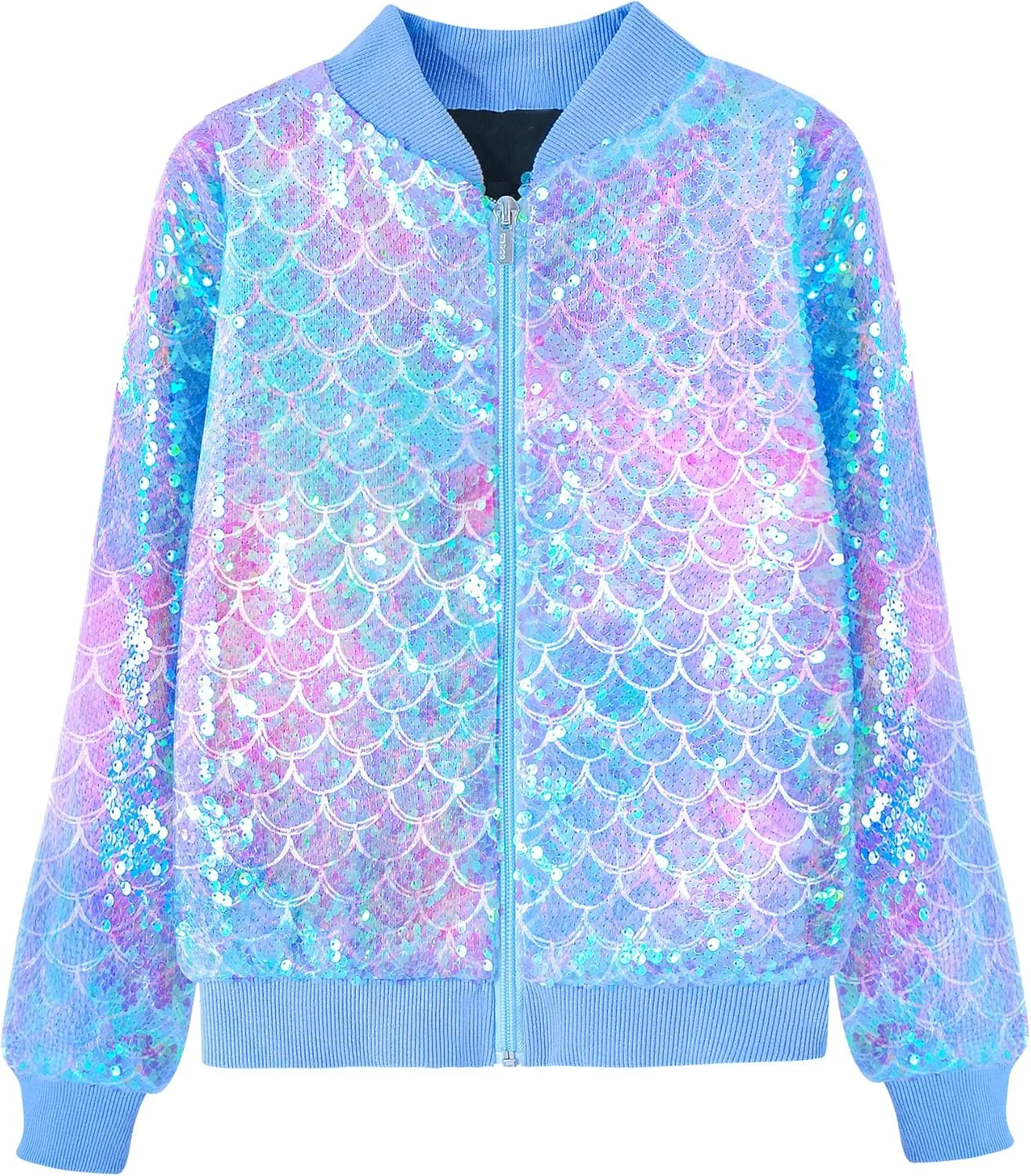 Girls Sequin Bomber Jacket Zip Up Coats Glitter Outerwear Jackets For Girl Kids Birthday Concert Varsity Jacket 4-9Y