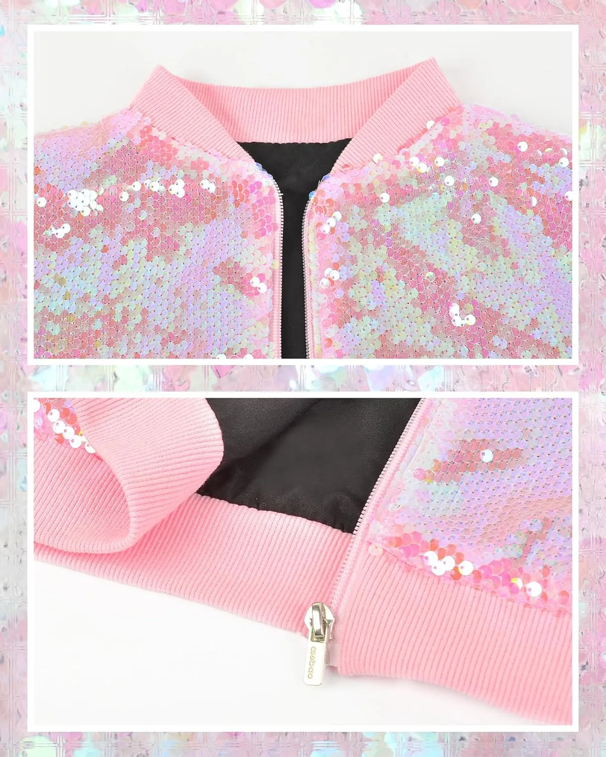 Girls Sequin Bomber Jacket Zip Up Coats Glitter Outerwear Jackets For Girl Kids Birthday Concert Varsity Jacket 4-9Y