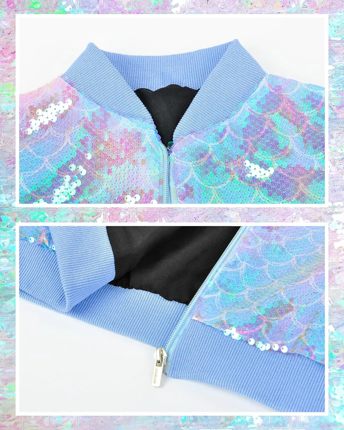 Girls Sequin Bomber Jacket Zip Up Coats Glitter Outerwear Jackets For Girl Kids Birthday Concert Varsity Jacket 4-9Y