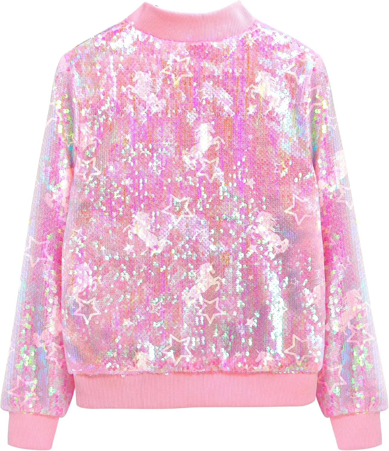 Girls Sequin Bomber Jacket Zip Up Coats Glitter Outerwear Jackets For Girl Kids Birthday Concert Varsity Jacket 4-9Y