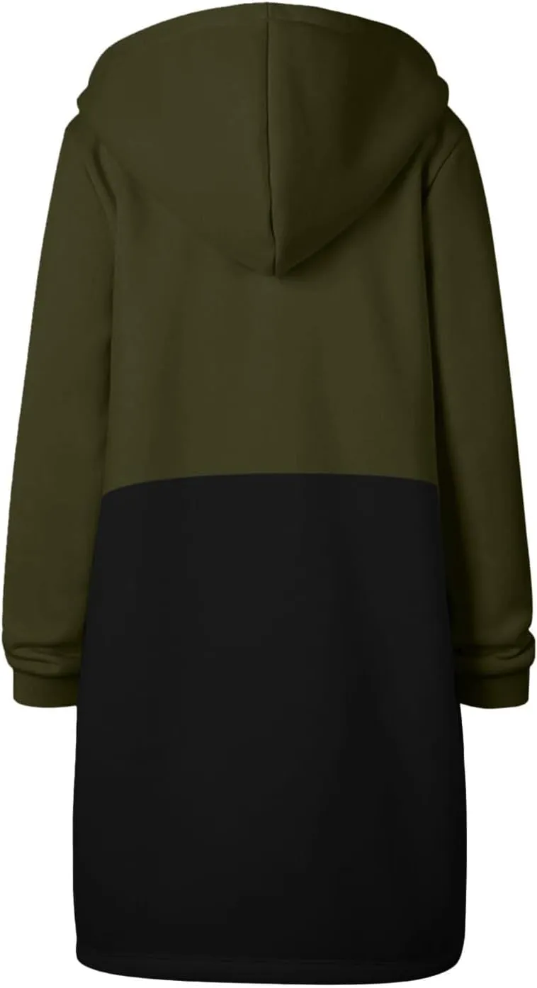 GOFULY Sweatshirt Dress Women Lightweight Zip Up Hoodies Fleece Fall Long Sleeve Drawstring Clothes Solid Jacket With Pockets