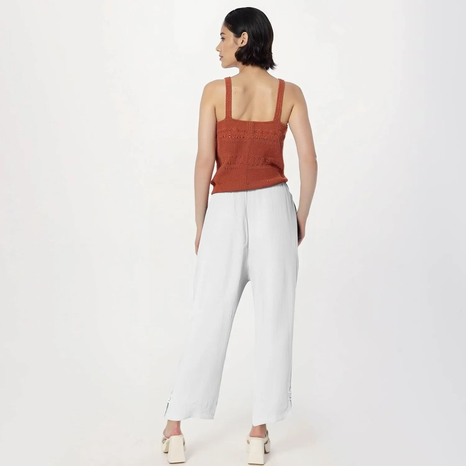 GOFULY Womens Linen Pants Casual Wide Leg High Rise Pants Beach Elastic Waist 2025 Summer Soft Solid Trouser with Pockets