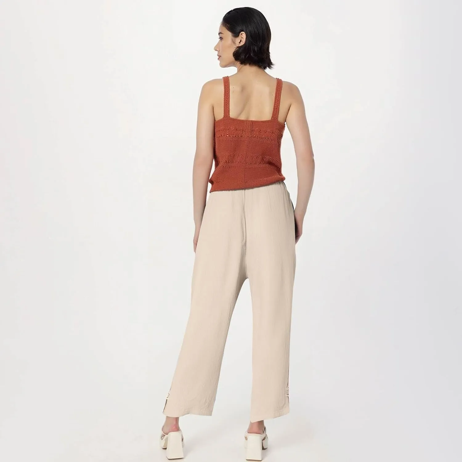 GOFULY Womens Linen Pants Casual Wide Leg High Rise Pants Beach Elastic Waist 2025 Summer Soft Solid Trouser with Pockets