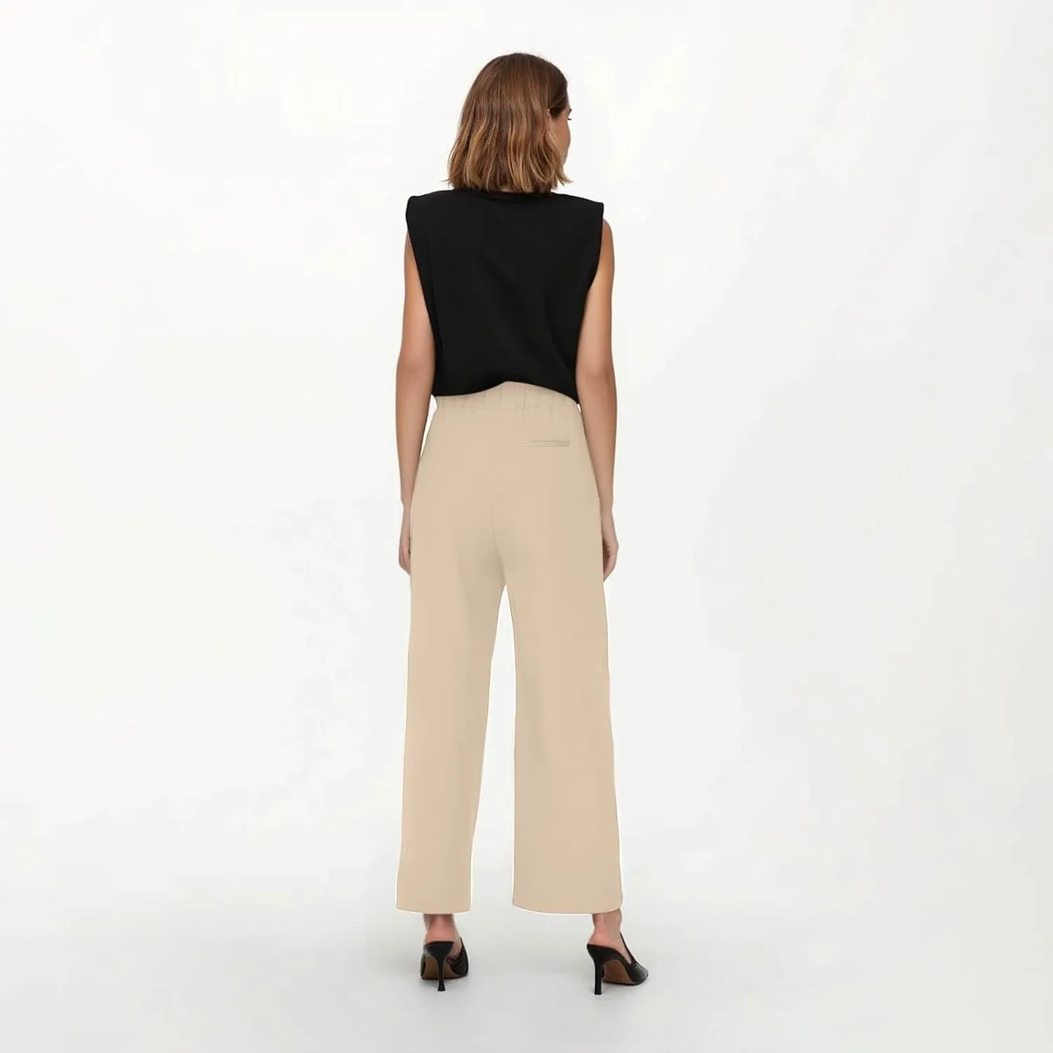 GOFULY Womens Linen Pants Casual Wide Leg High Rise Pants Beach Elastic Waist 2025 Summer Soft Solid Trouser with Pockets
