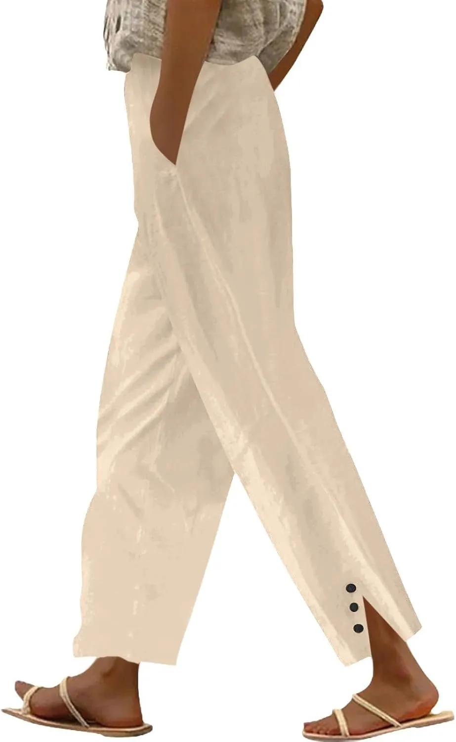 GOFULY Womens Linen Pants Casual Wide Leg High Rise Pants Beach Elastic Waist 2025 Summer Soft Solid Trouser with Pockets