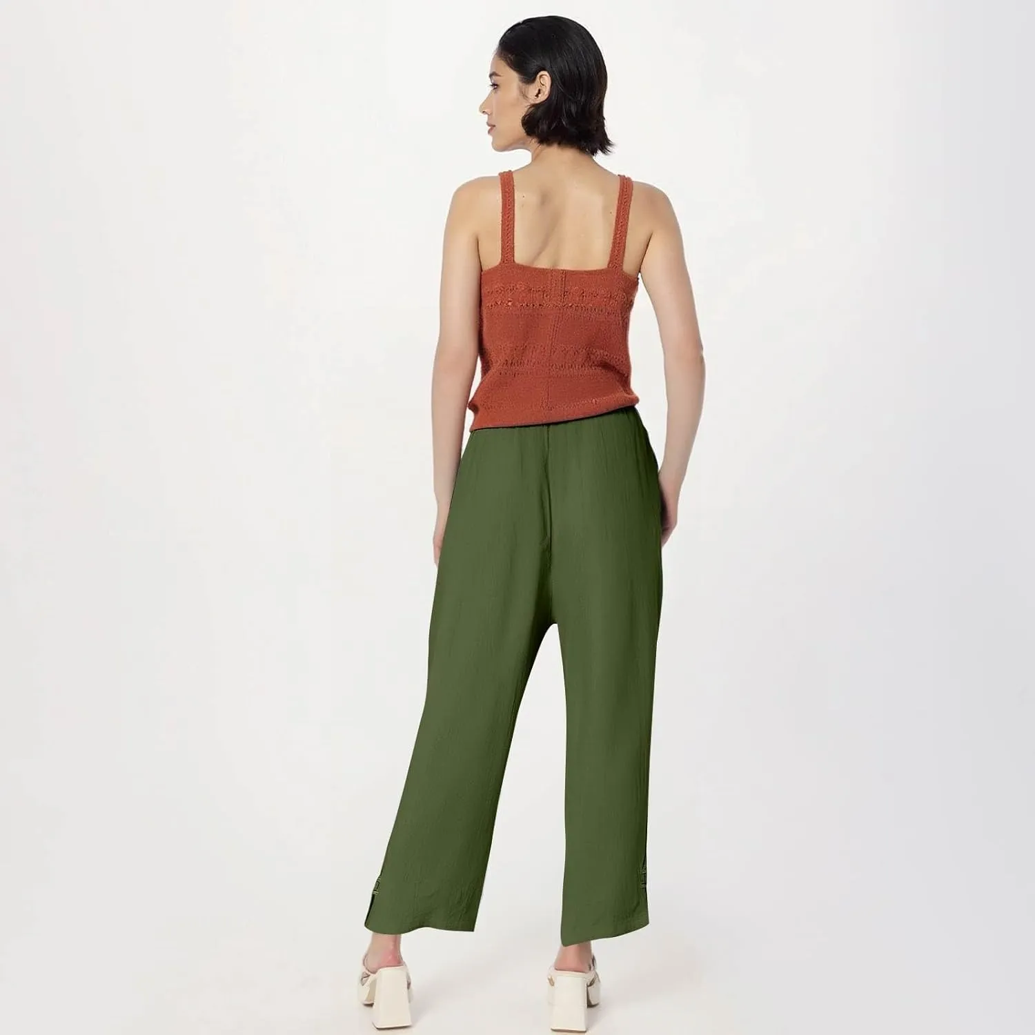 GOFULY Womens Linen Pants Casual Wide Leg High Rise Pants Beach Elastic Waist 2025 Summer Soft Solid Trouser with Pockets