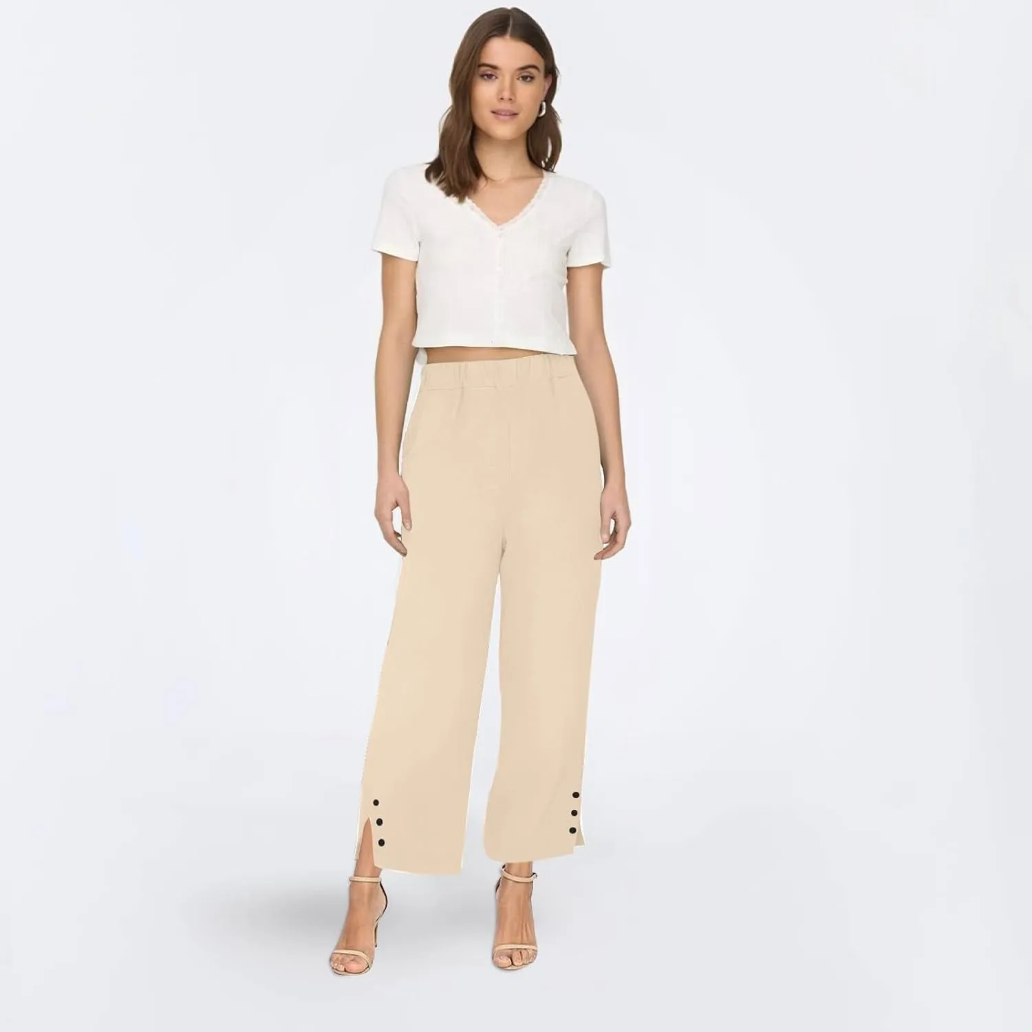 GOFULY Womens Linen Pants Casual Wide Leg High Rise Pants Beach Elastic Waist 2025 Summer Soft Solid Trouser with Pockets