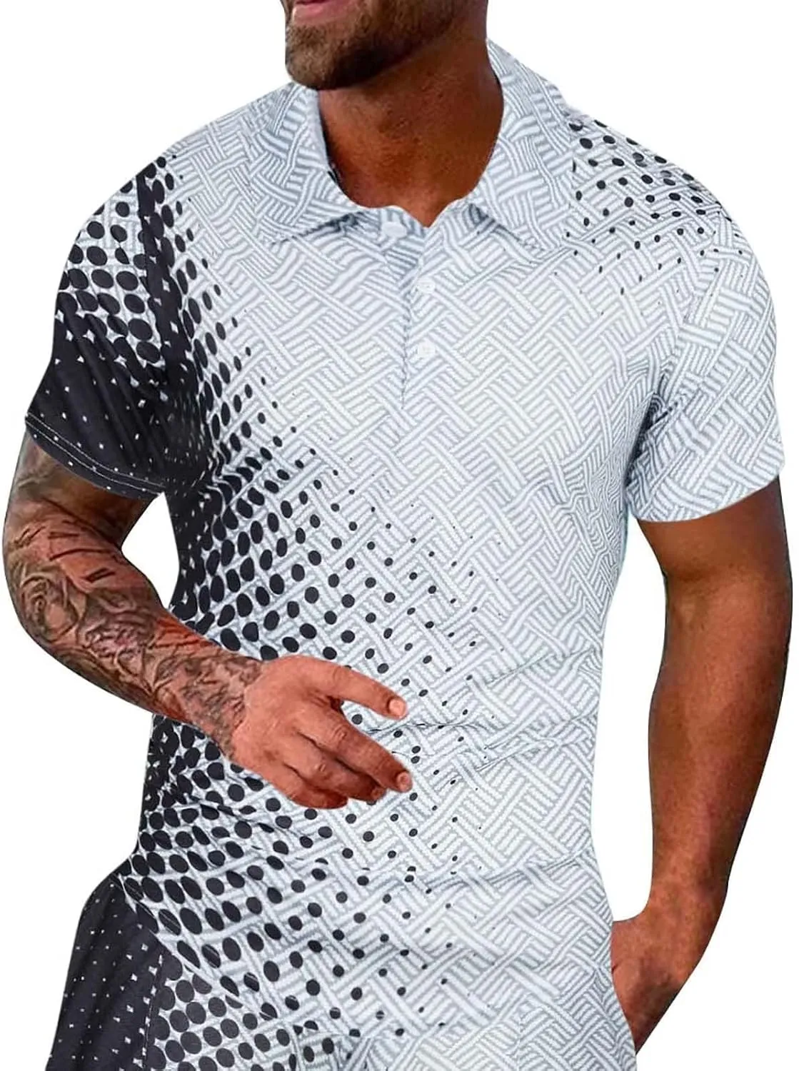 Golf Shirts for Men Fashion Print Short Sleeve Button Polo Shirt Casual Slim Fit Muscle Lightweight Outdoor T Shirts