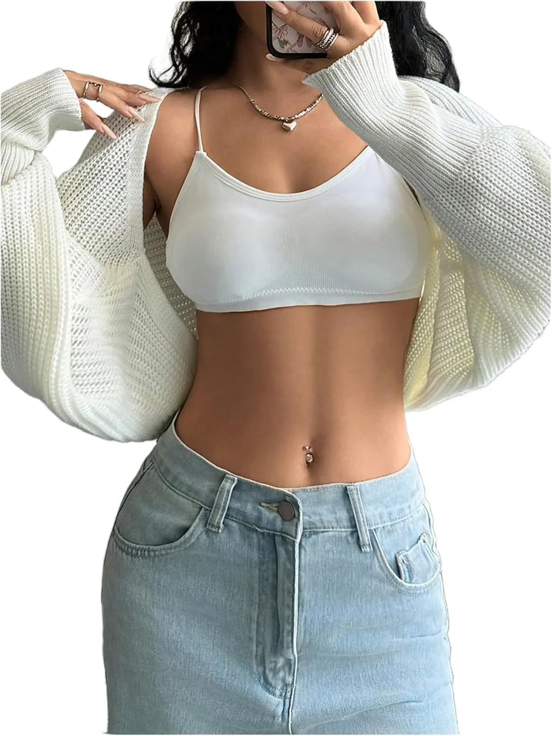 GORGLITTER Women's Open Front Cropped Cardigan Bolero Sweater Lightweight Long Sleeve Shrug Knit Top