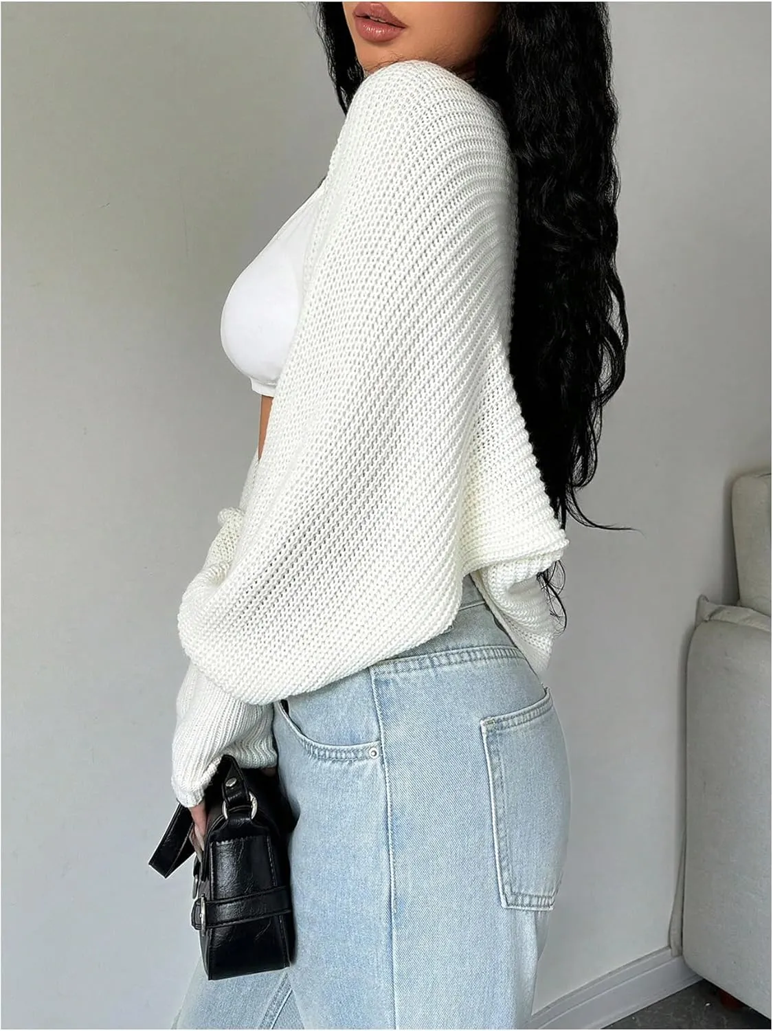GORGLITTER Women's Open Front Cropped Cardigan Bolero Sweater Lightweight Long Sleeve Shrug Knit Top