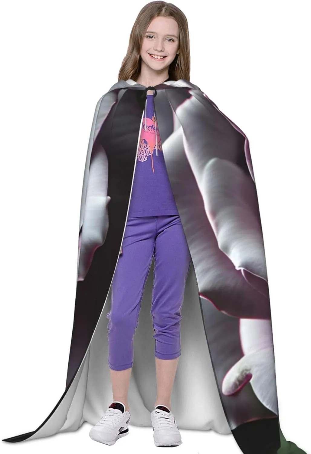 Gothic Rose Flower Hooded Cloak Coat Winter Warm Long Cloak Cosplay Costumes Outerwear Carnivals Hoodies Capes