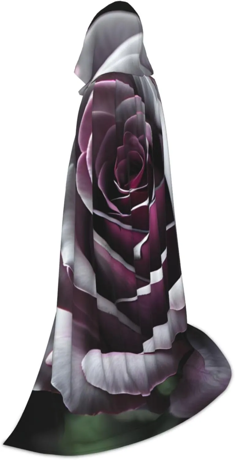 Gothic Rose Flower Hooded Cloak Coat Winter Warm Long Cloak Cosplay Costumes Outerwear Carnivals Hoodies Capes