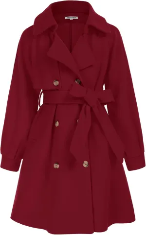 GRACE KARIN Girls Dress Coat Lapel Wool Blend Long Winter Jackets with Pockets Belt 6-14Y