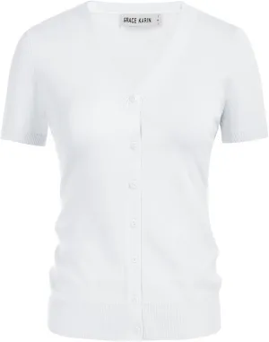 GRACE KARIN Womens 2025 Basic Summer Short Sleeve Cardigan Sweaters Lightweight V-Neck Button Down Cropped Shrug Sweater Tops