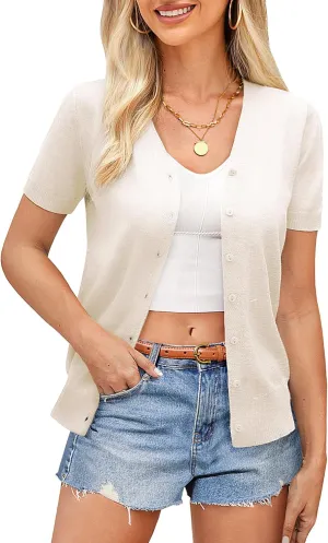 GRACE KARIN Womens 2025 Basic Summer Short Sleeve Cardigan Sweaters Lightweight V-Neck Button Down Cropped Shrug Sweater Tops