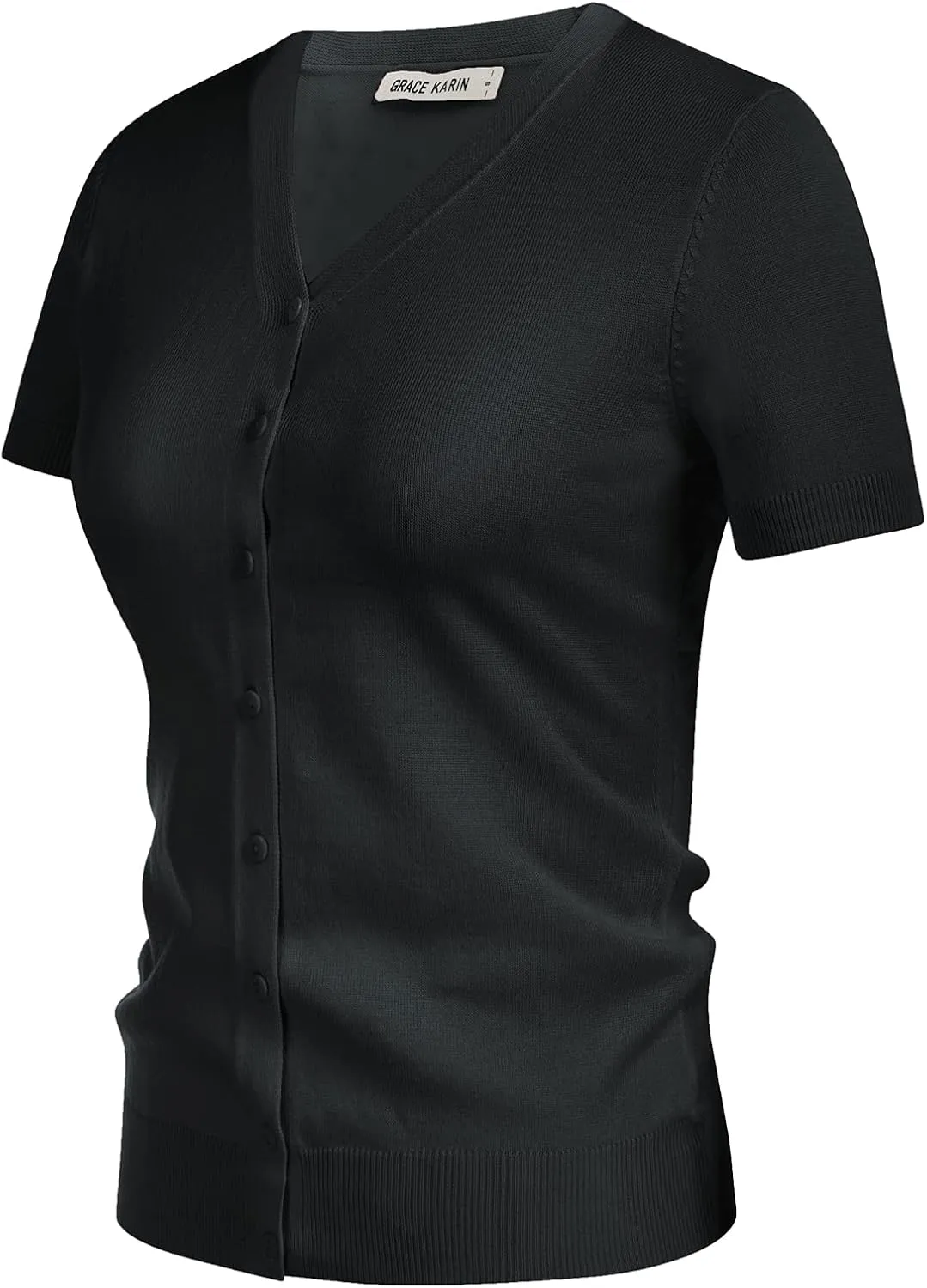 GRACE KARIN Womens 2025 Basic Summer Short Sleeve Cardigan Sweaters Lightweight V-Neck Button Down Cropped Shrug Sweater Tops